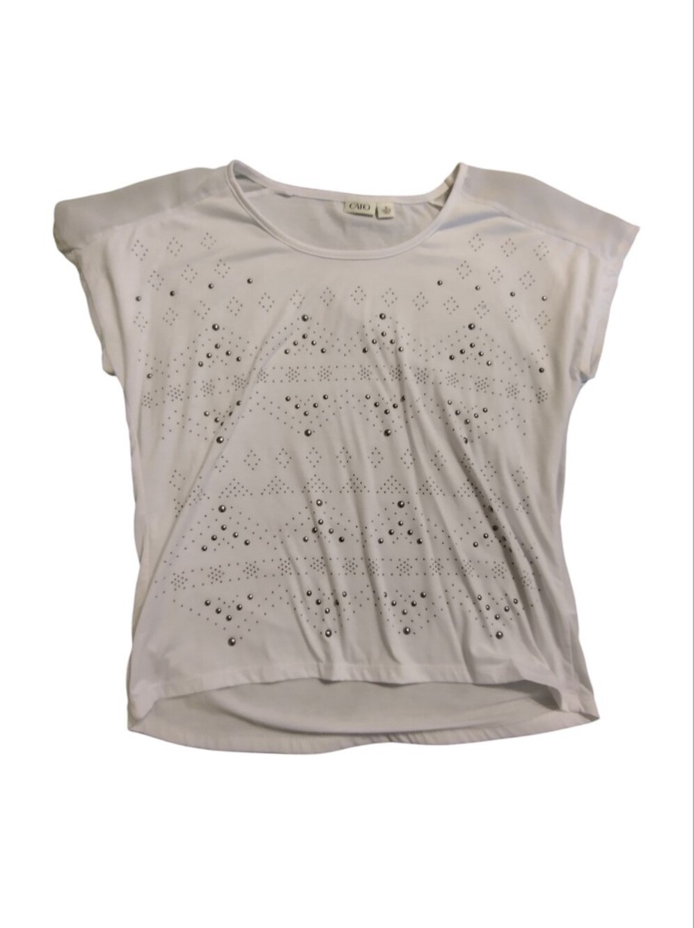 EUC 2/$10 Cato White Short Sleeve Studded Tee Top Shirt Summer